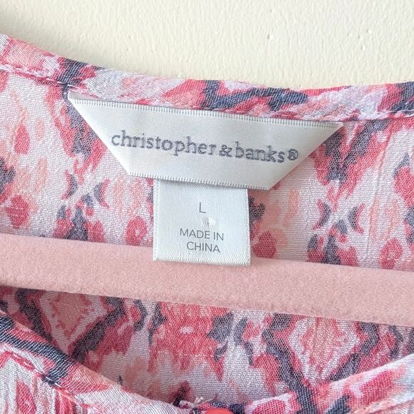 Christopher & Banks Short Sleeve Gauze Printed Blouse Top Pink Size Large - Picture 4 of 5
